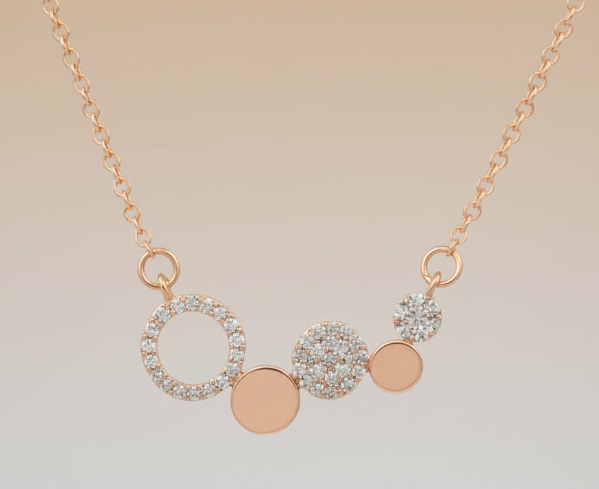 Rosegold plated Circles & Discs with Clear Stones