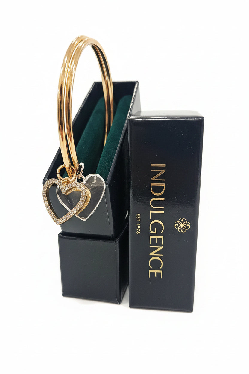 Silverplated  & Goldplated  double bangle with hearts