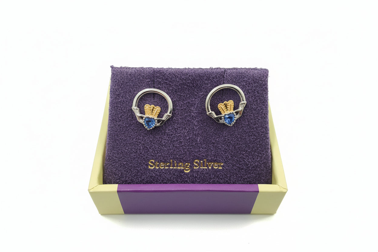 Silver Claddagh with Light Blue Stone