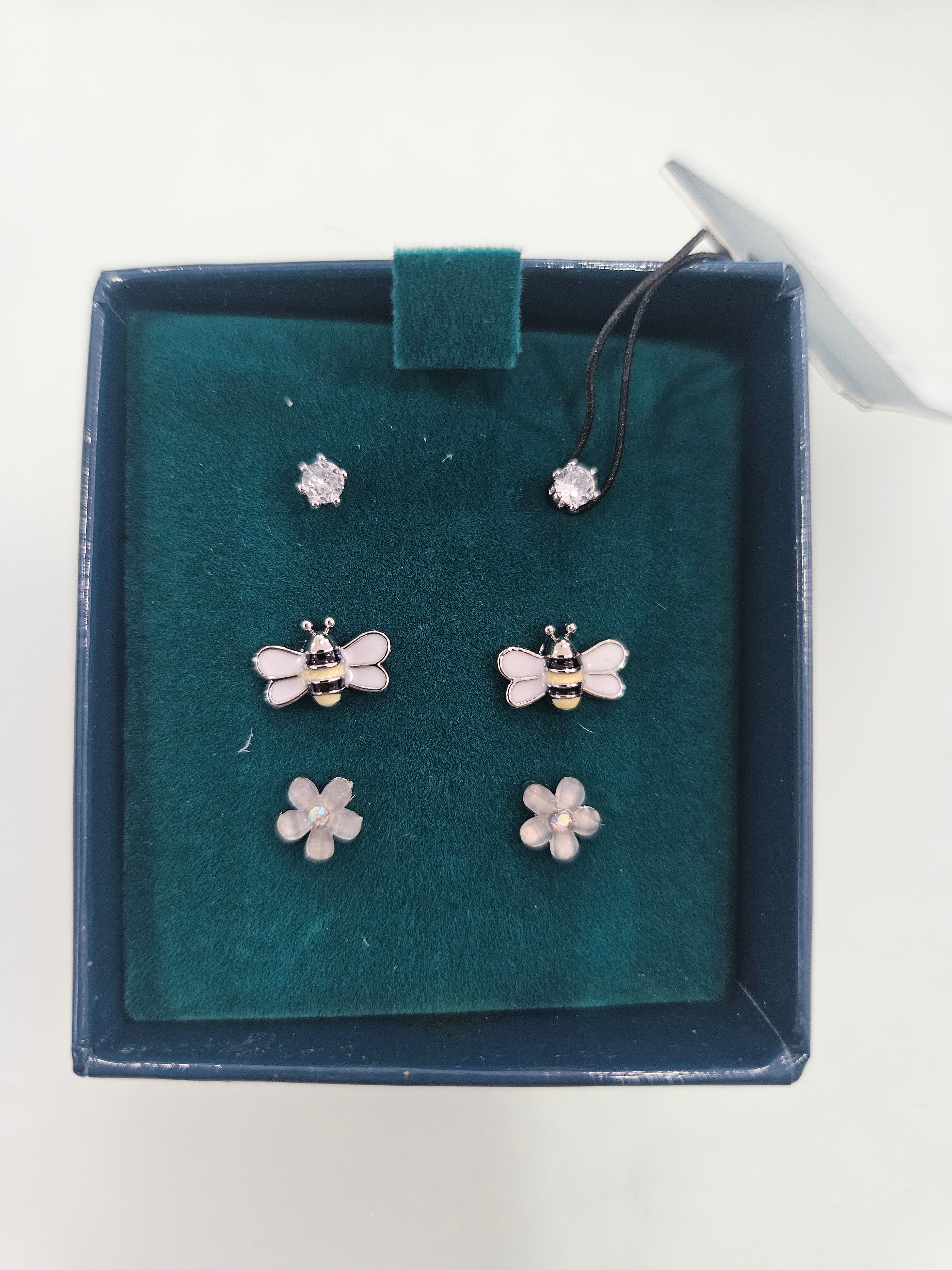 Set of 3 Silverplated Bee, Flower & Stud Earrings