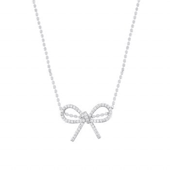 Tipperary Crystal  Bow Ball Chain Necklace Silver