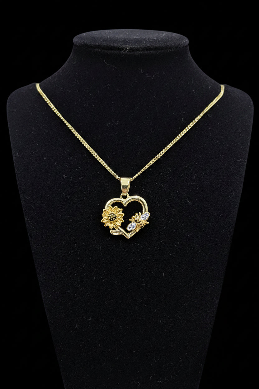 Silverplated  heart with flower & bee