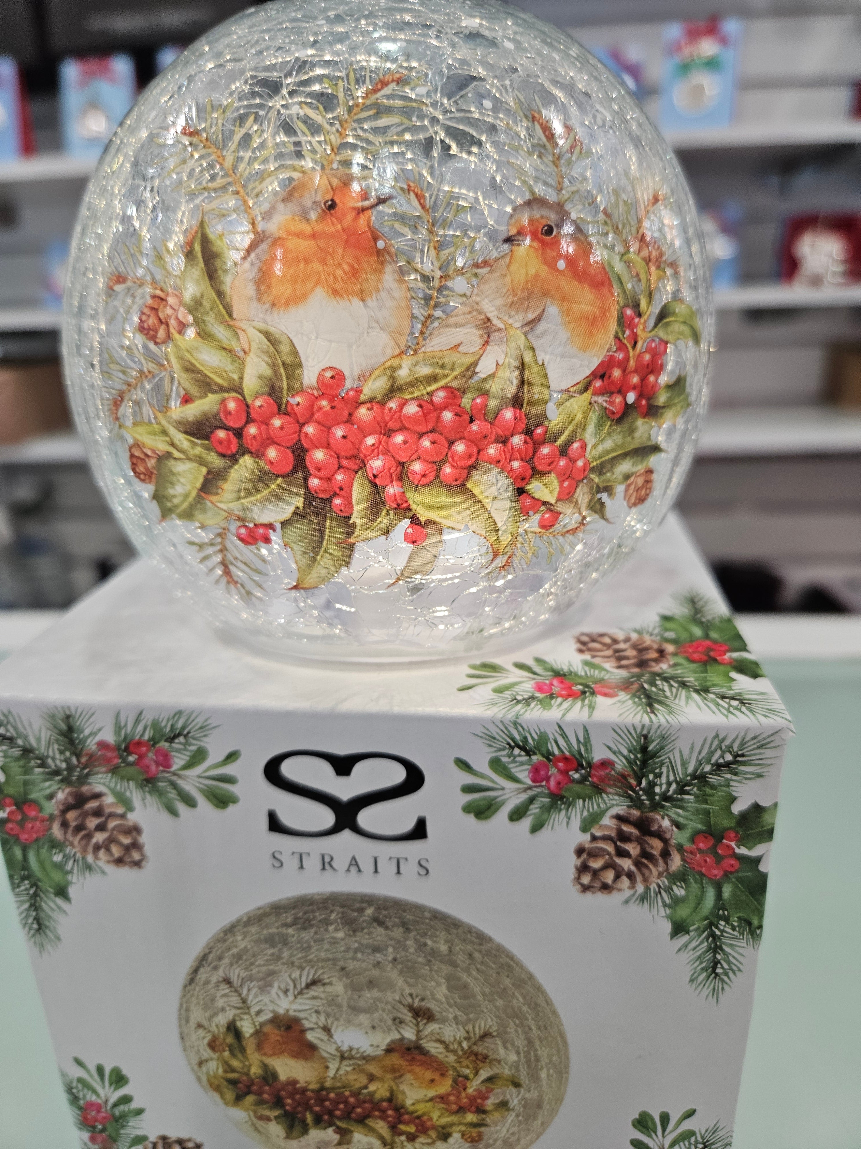 Led Crackle Ball with Robin Design 12 x 12