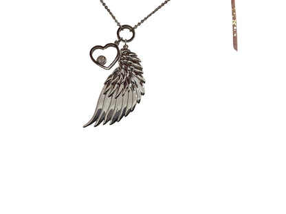 Silverplated Angel Wing and Heart with clear cl Stone