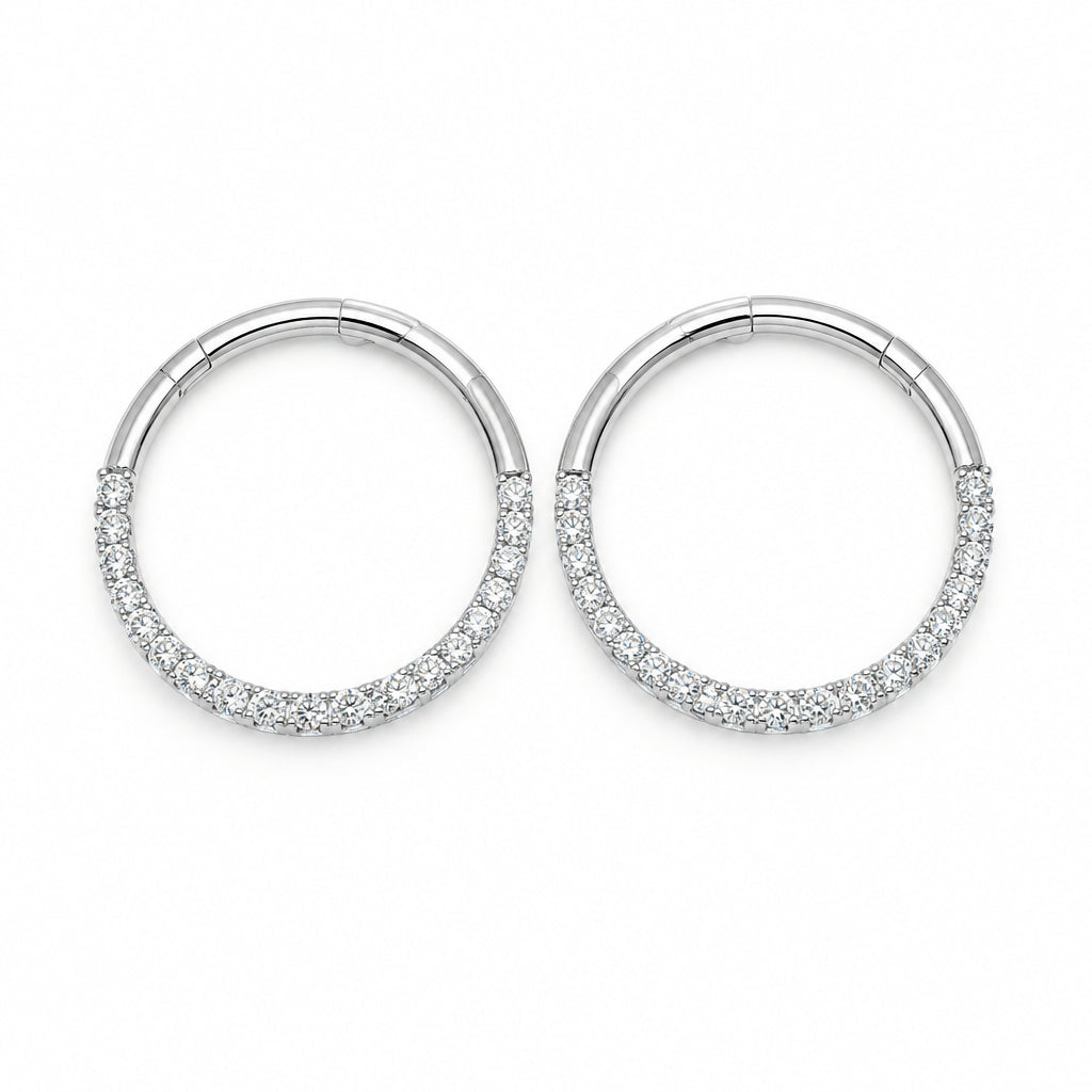 Silverplated Half Dimante, Half Plain Hoop Earrings