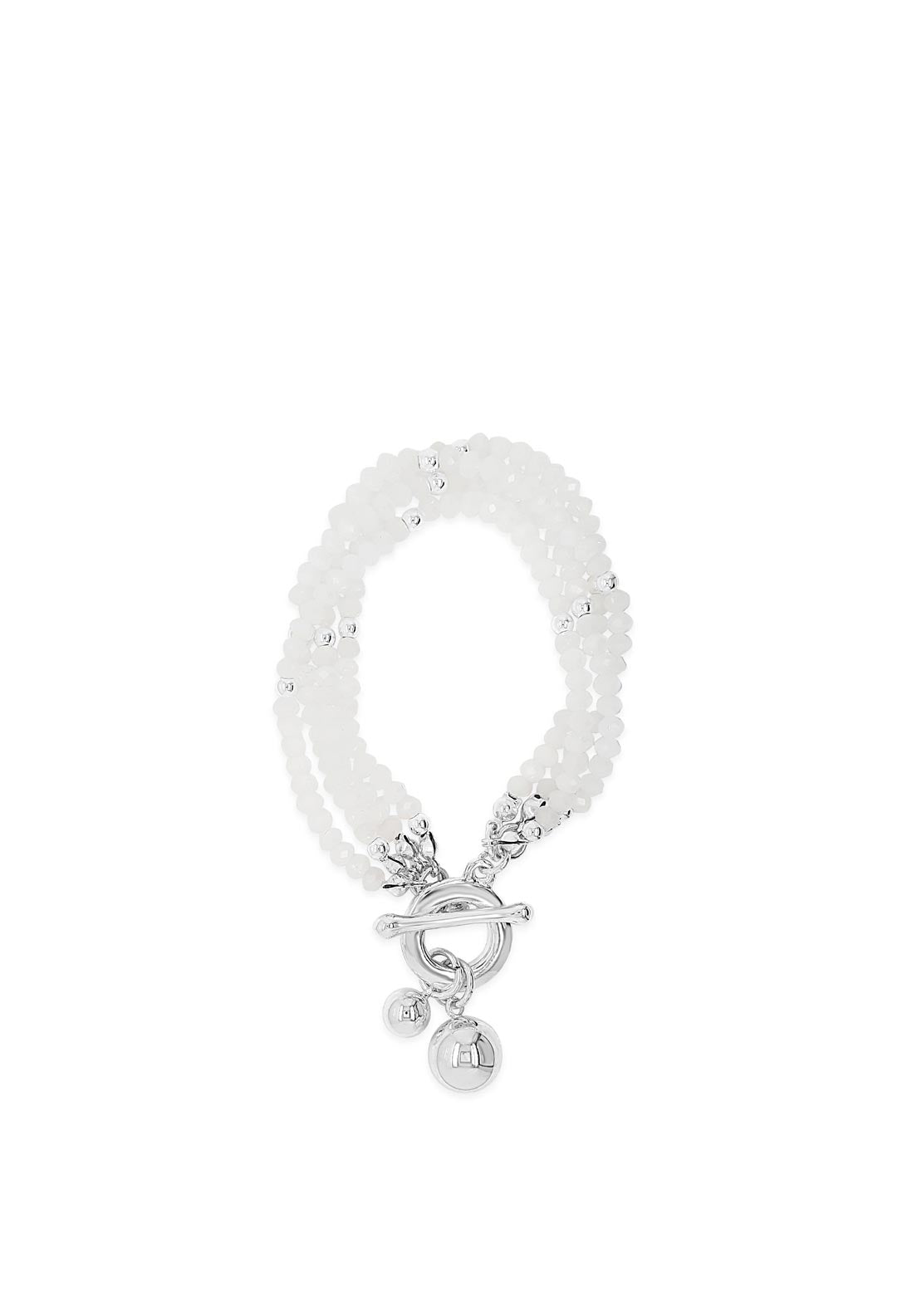 Absolute Silverplated with White Beads T Bar Bracelet