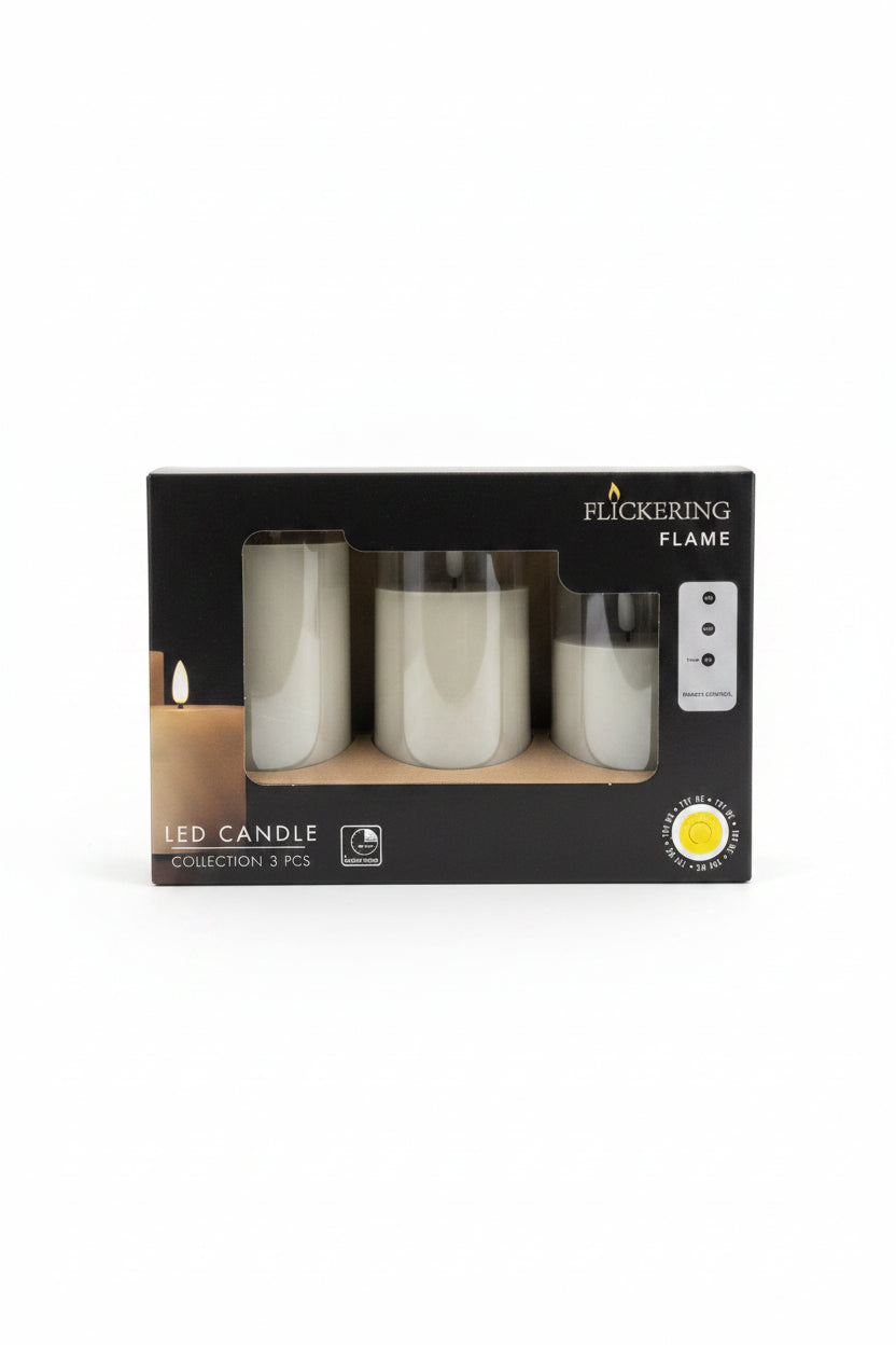 LED 3 Piece Set of Battery Candle with Remote Ivory