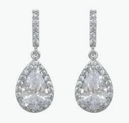 Tipperary Crystal Silver Earring All White Pear Shape