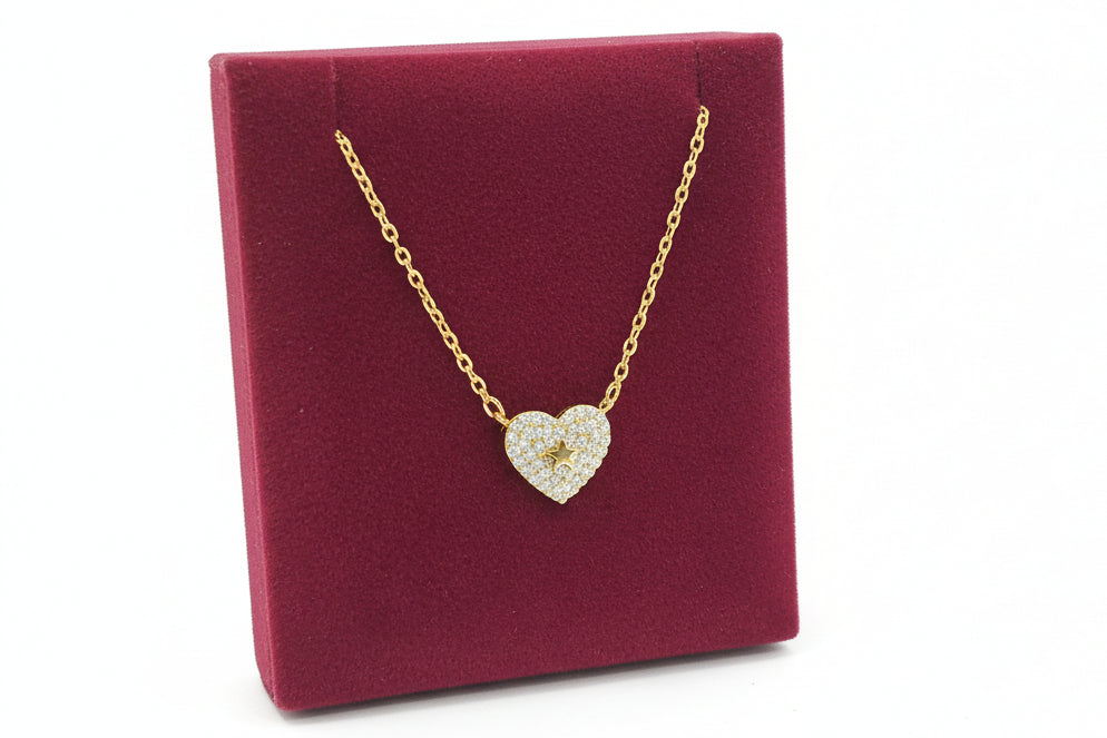 Goldplated Heart Pendant With Clear Stones
