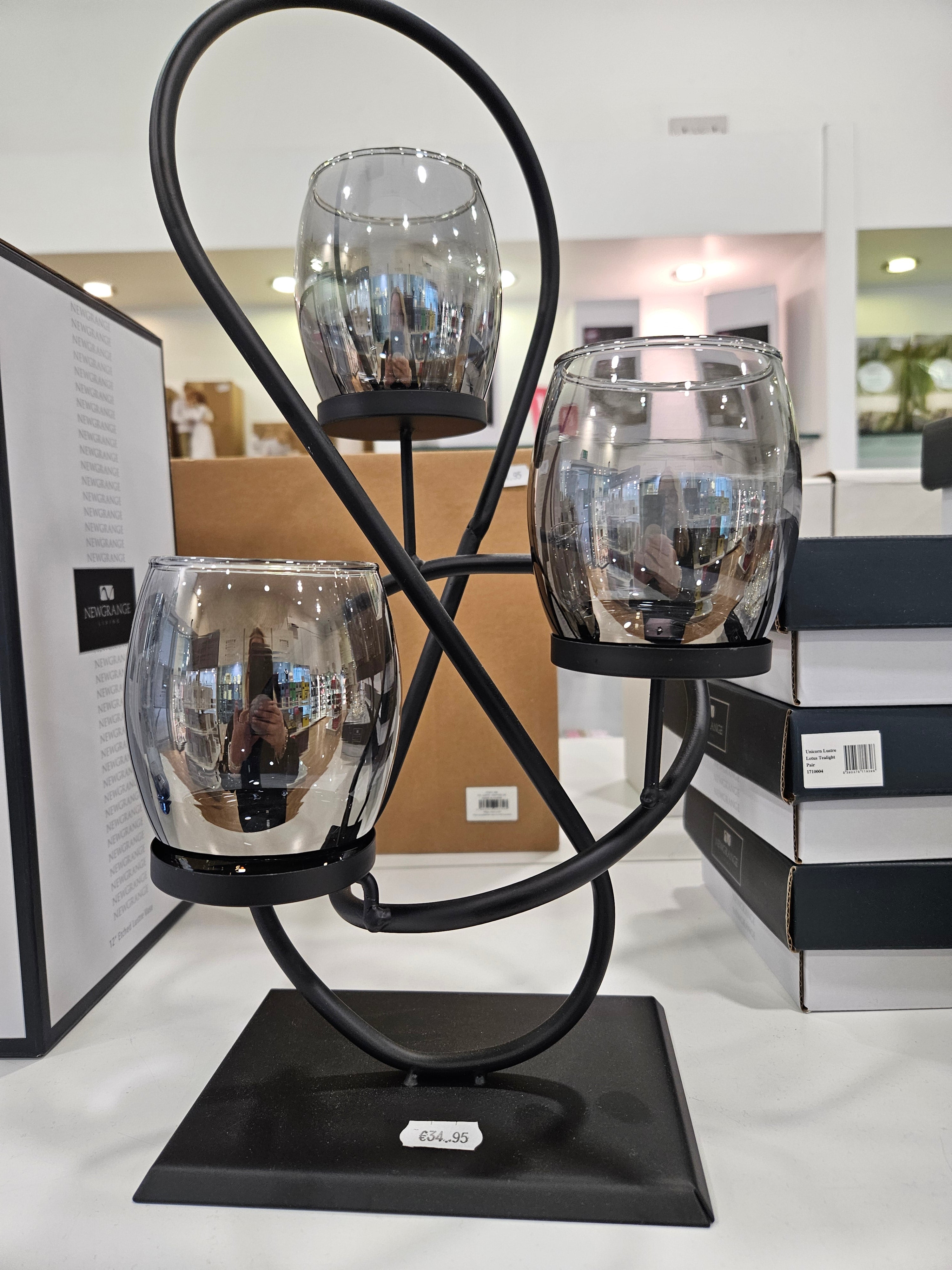 Smoke Grey Triple Tealight Holder 40 cm