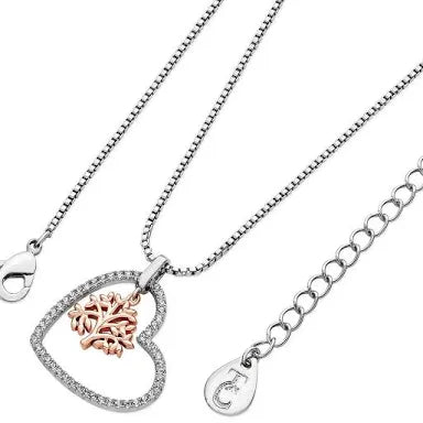 SILVER PAVE HEART PENDANT WITH FLOATING ROSE GOLD TOL