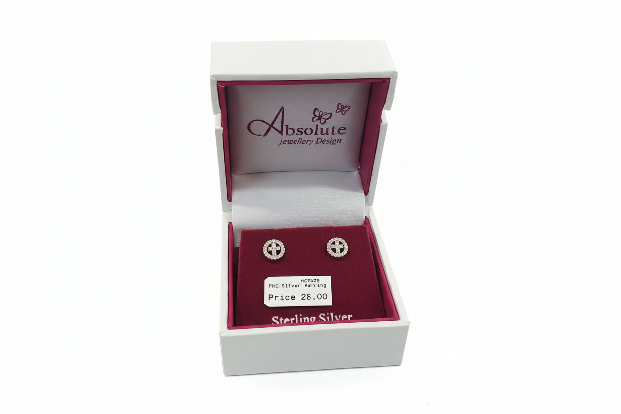 Sterling Silver Cross Circle Communion Earrings