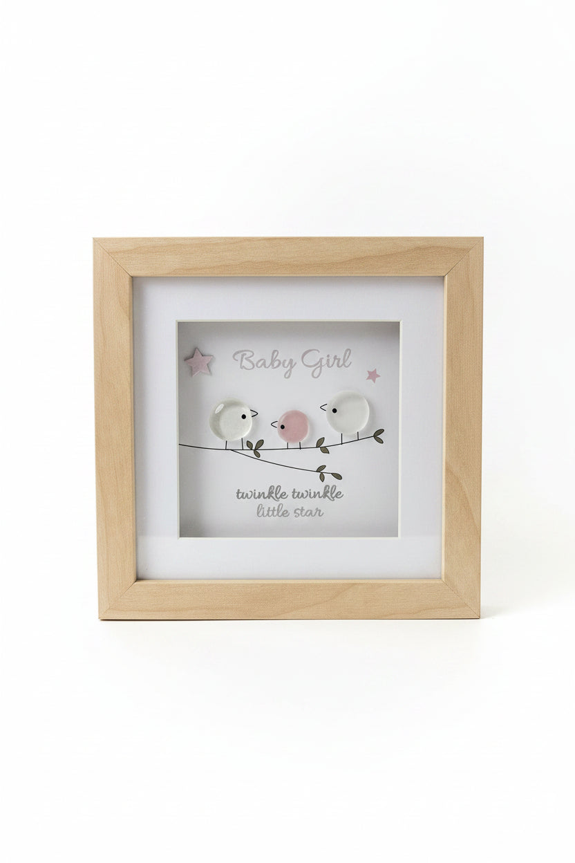 Baby girl pebble art frame