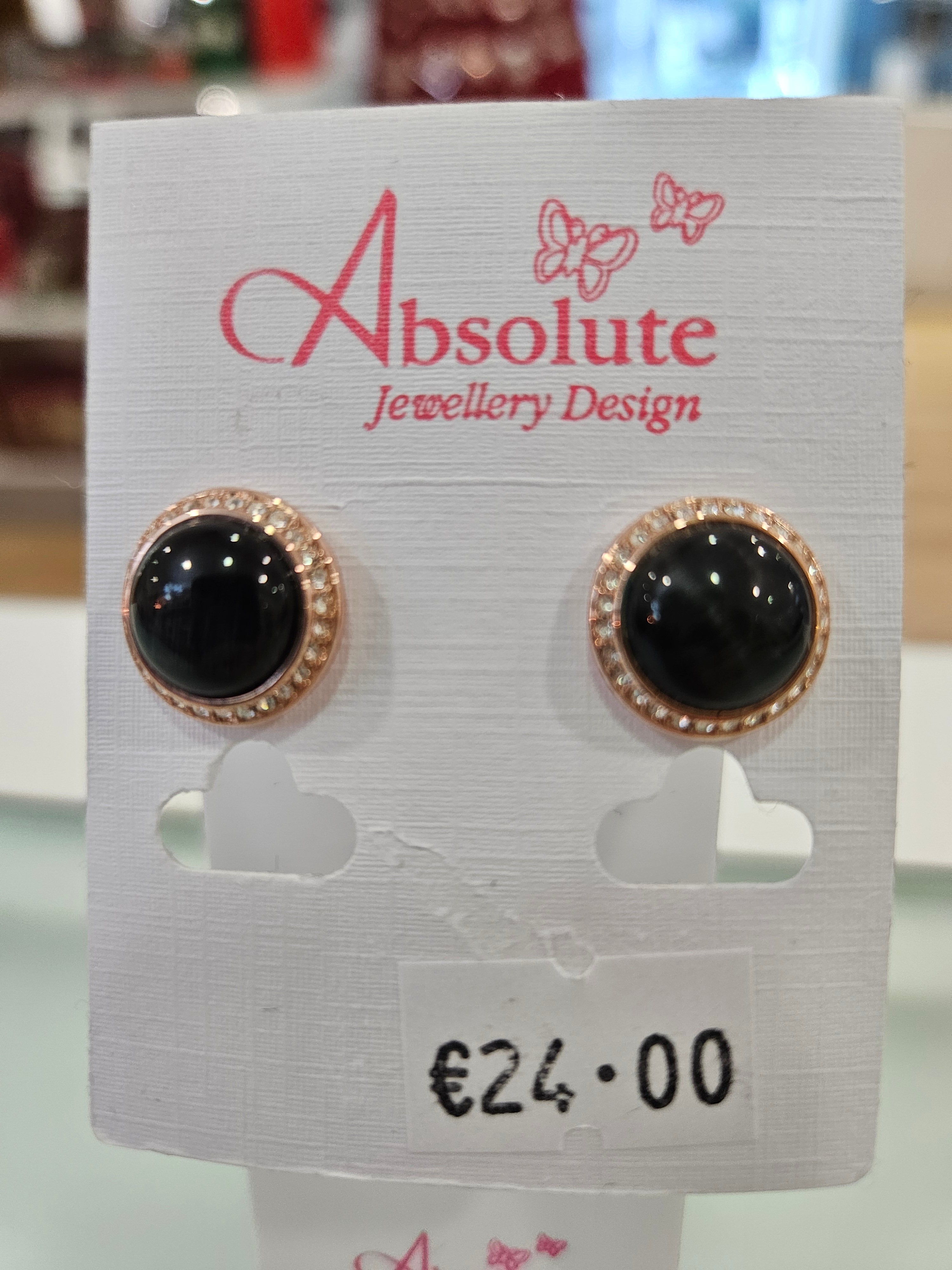 Absolute Rose Gold Stud Earring With Black Stone