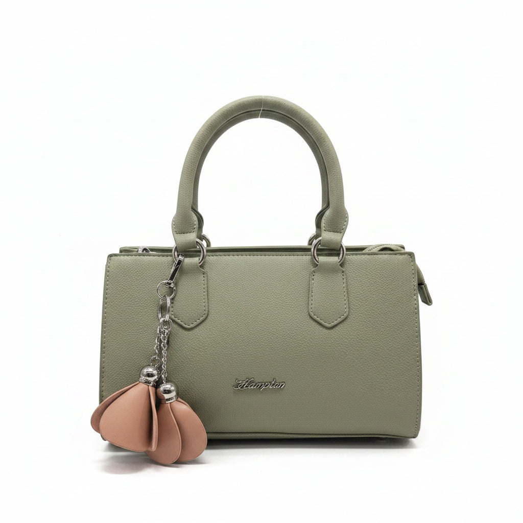 Double Handle Grab Bag Green With Double Pink Tulip Charm