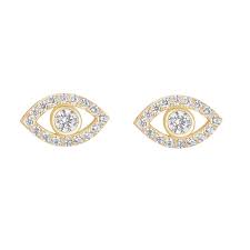 Tipperary Evil Eye Stud Earrings Gold Clear Stone