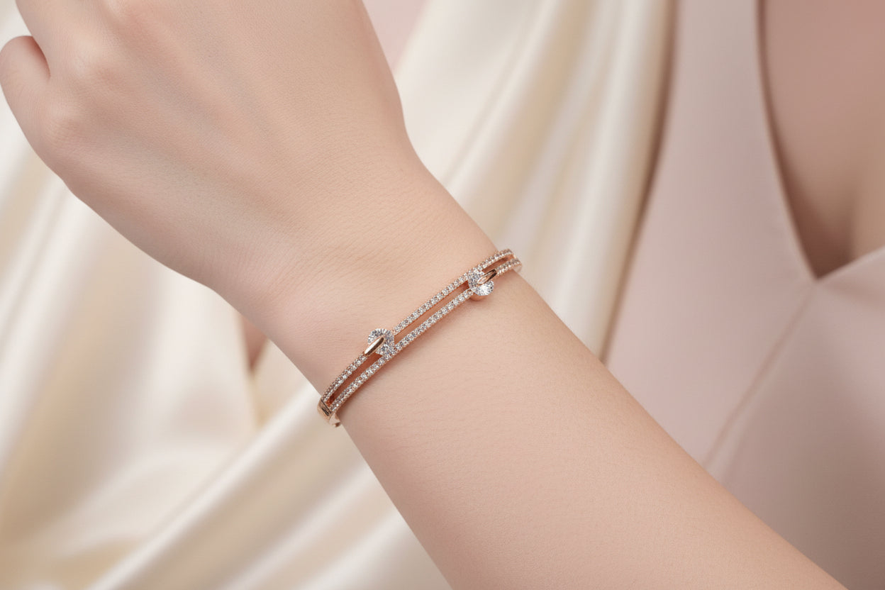 Rosegold Plated  Bangle  with clear stones