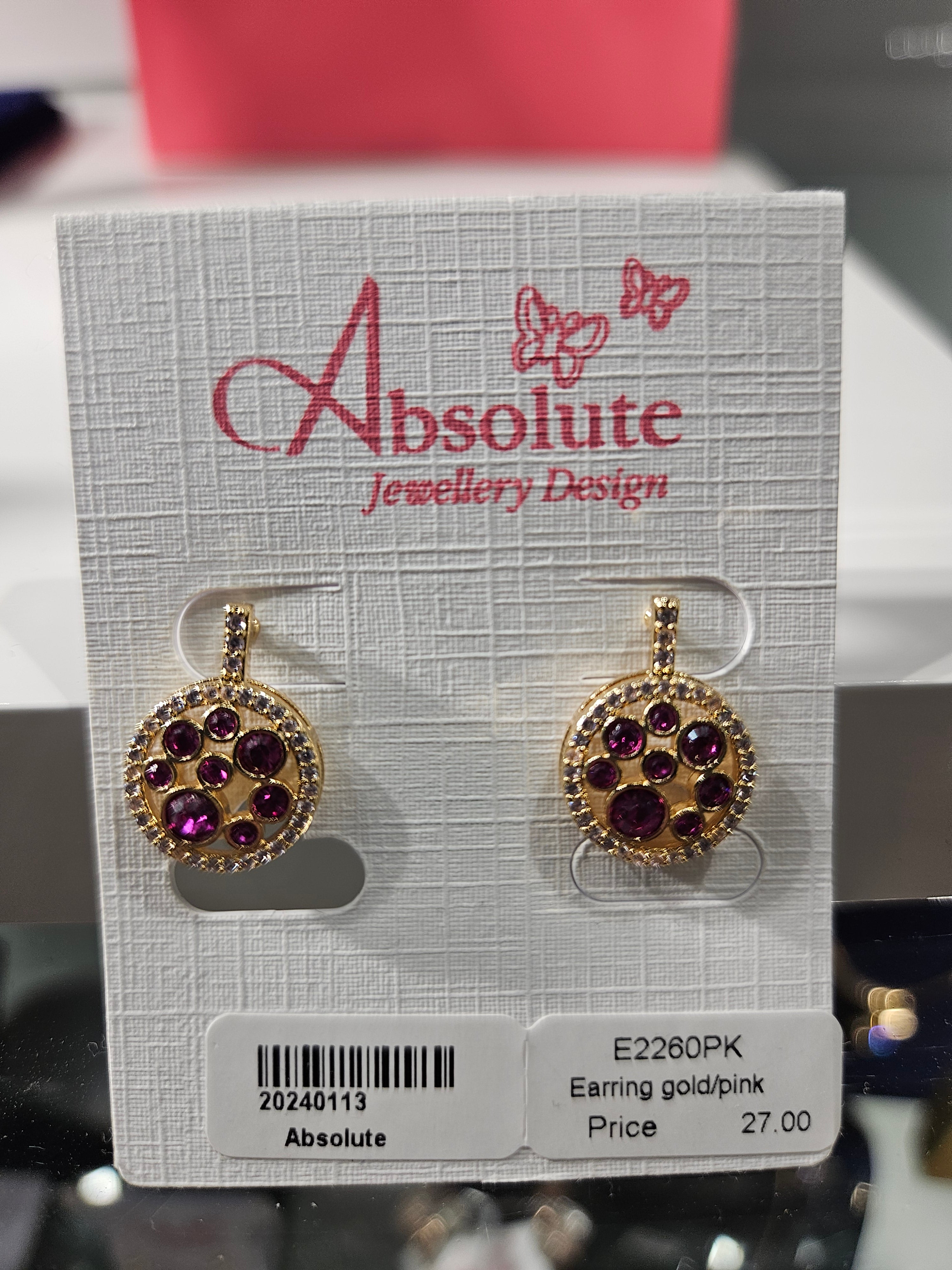 Absolute Goldplated Circular Earrings with Pink Stones