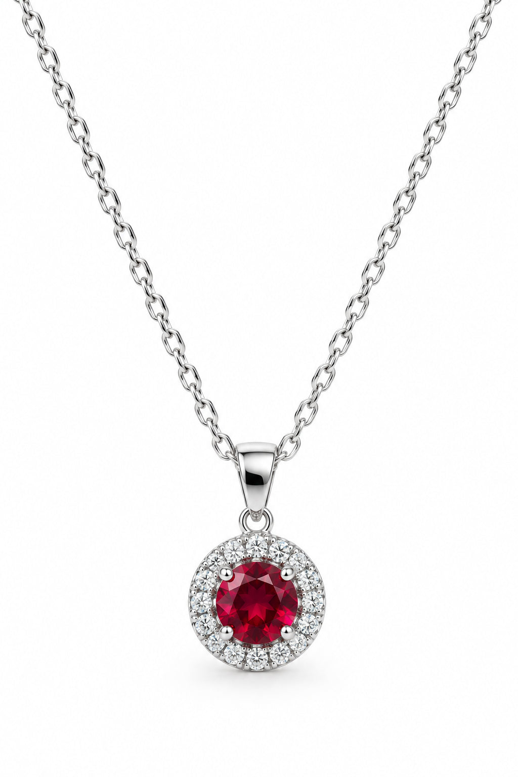 Sterling Silver Red Cubic Zirconia Pendant