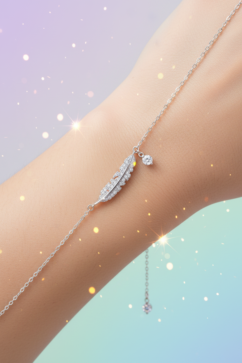 Sterling Silver CZ Leaf Bracelet - TikTok